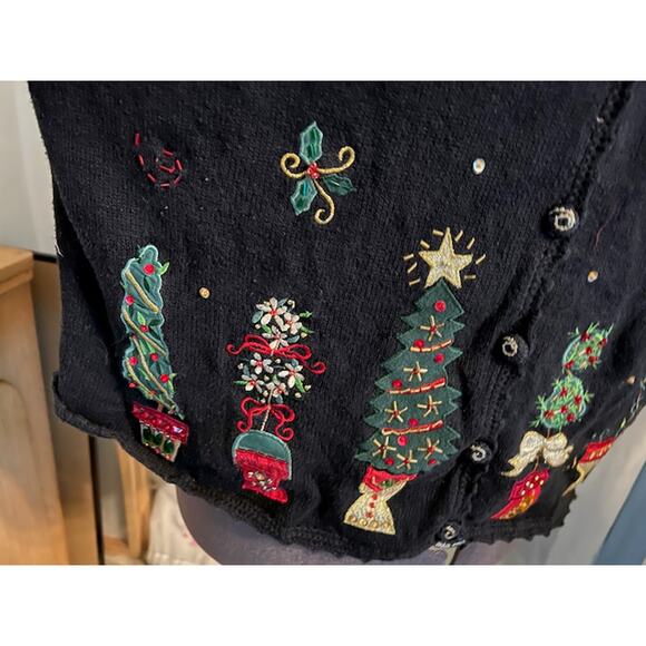 ugly christmas sweater beaded topiaries 1980s - Picture 2 of 10